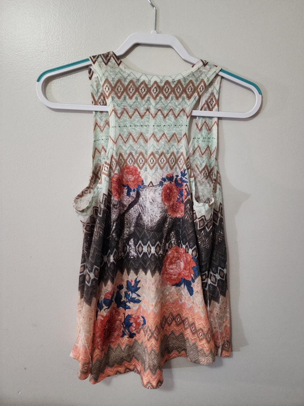 Persaya Floral Elephant Aztec Print Tank Top - Mint, Coral, Brown - Picture 4 of 5